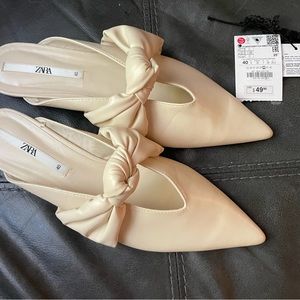 Zara Cream Mules With Knot